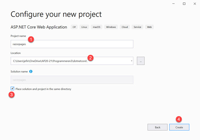 Create new project razorpages